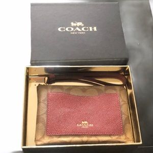 Coach Khaki Metallic Cherry Wristlet New w/gift box